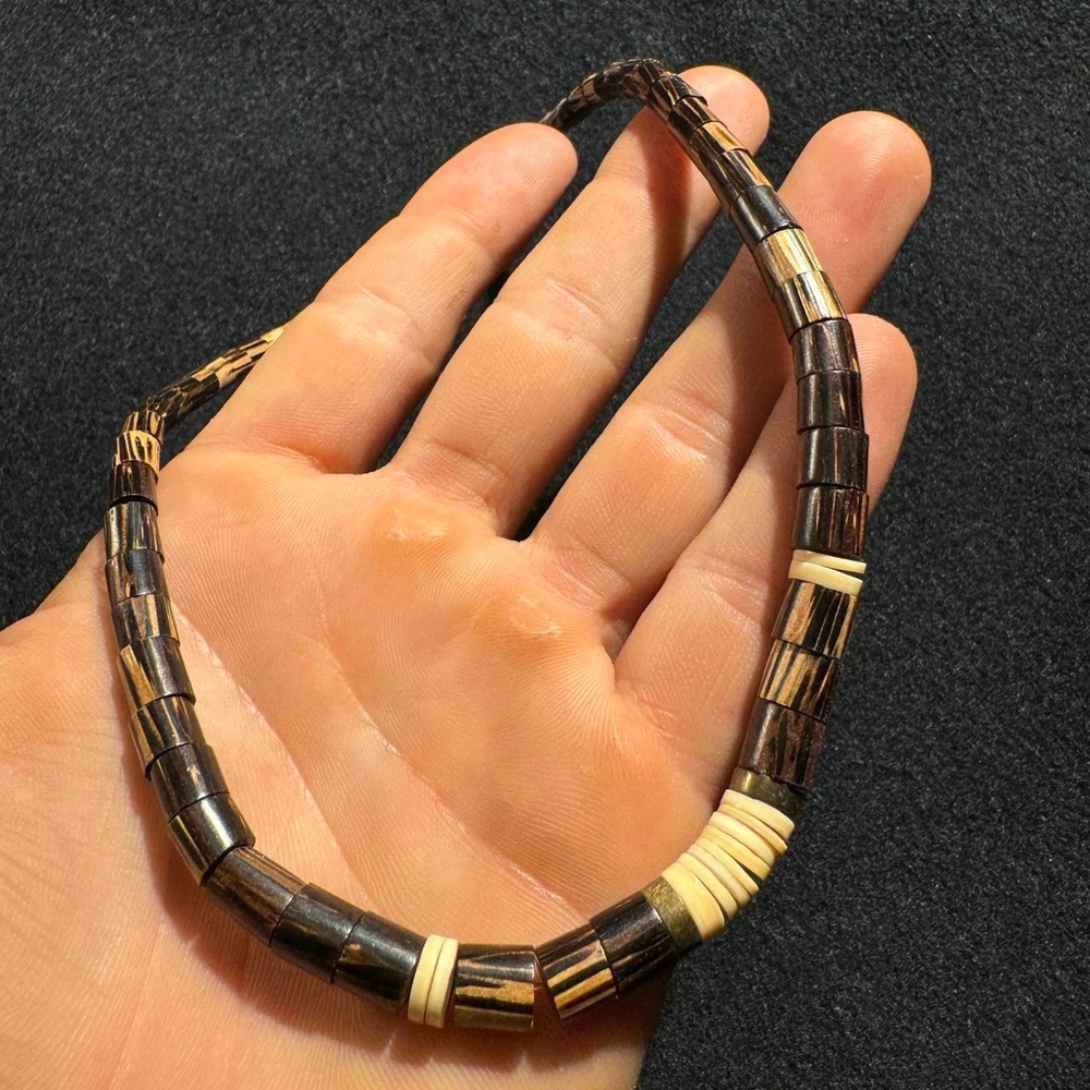 Unbranded Wood Bead Surfer Necklace Brown Cream Puka Style Unisex OS